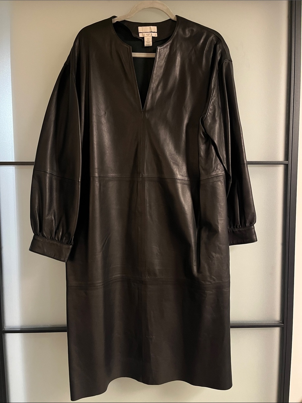 H&M Black Real Leather Dress with V Neck